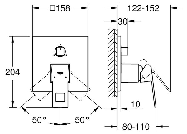Grohe Eurocube SET 2 - Sprchový systém pod omietku, Eurocube, páková batéria- kompletná sada