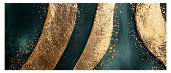 Obraz - Zelená abstrakcia so zlatom I. (120x50 cm)