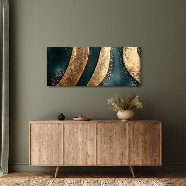 Obraz - Zelená abstrakcia so zlatom I. (120x50 cm)