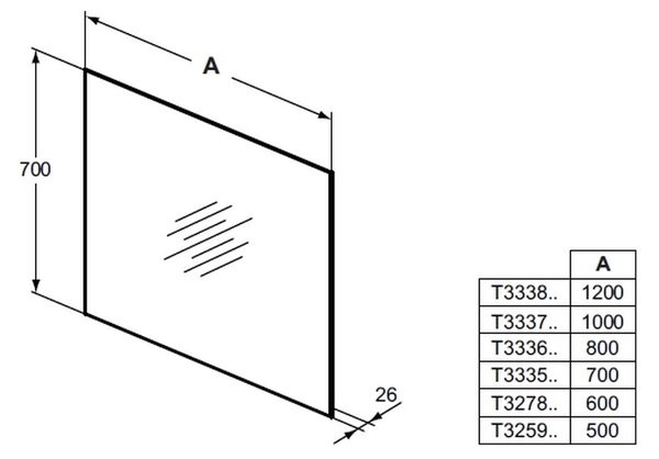 Ideal Standard Mirror & Light - Zrkadlo s ambientným podsvietením 500x700 mm, T3259BH