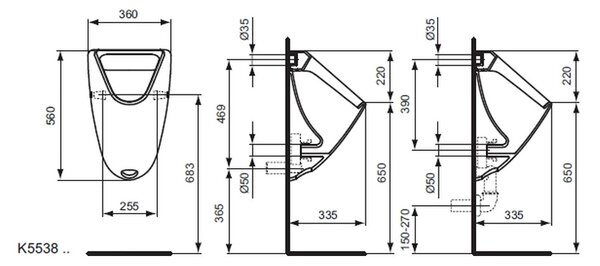 Ideal Standard Golf - Pisoár (prítok zakrytý), biela V553801