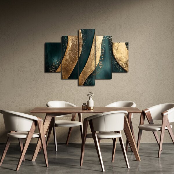 Obraz - Zelená abstrakcia so zlatom I. (150x105 cm)