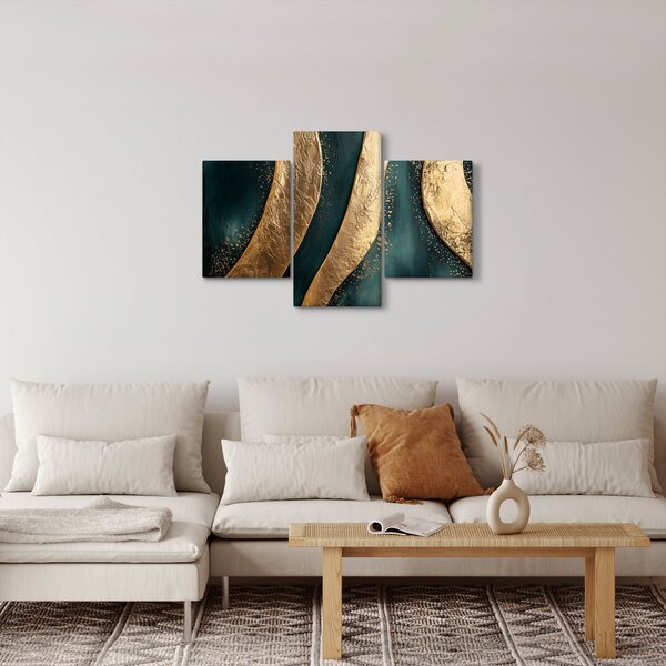 Obraz - Zelená abstrakcia so zlatom I. (90x60 cm)