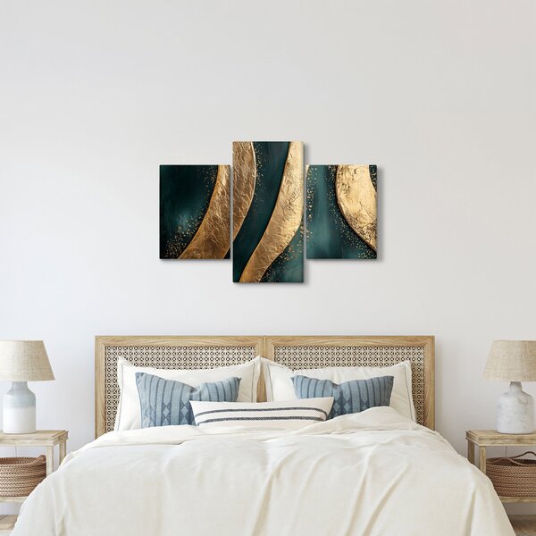 Obraz - Zelená abstrakcia so zlatom I. (90x60 cm)