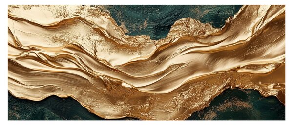 Obraz - Zelená abstrakcia so zlatom II. (120x50 cm)