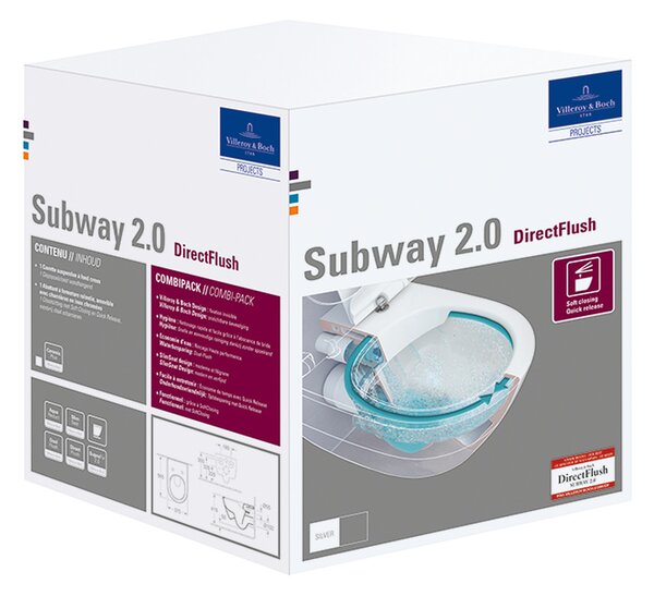 Villeroy & Boch Subway 2.0 Combi-Pack - SET Závesné WC + sedátko SlimSeat SoftClosing, alpská biela 5614R201