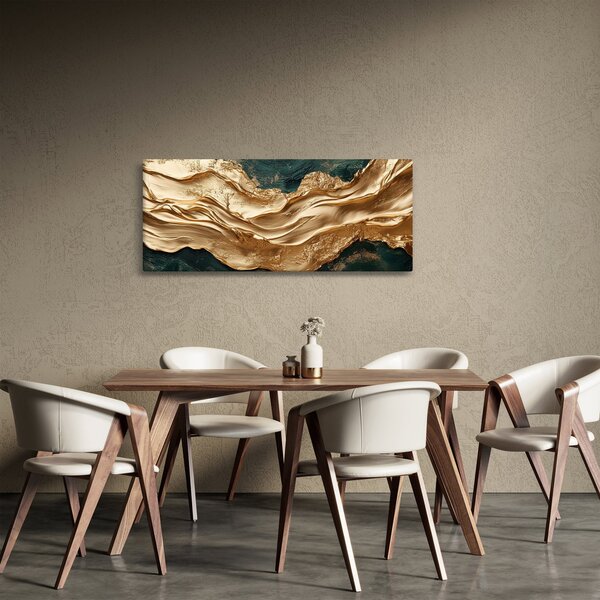 Obraz - Zelená abstrakcia so zlatom II. (120x50 cm)