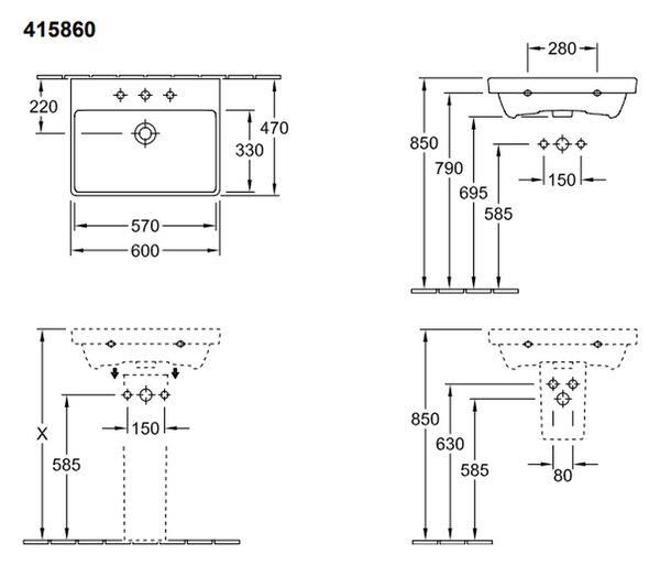 Villeroy & Boch Avento - Umývadlo 600x470 mm s prepadom, alpská biela 41586001