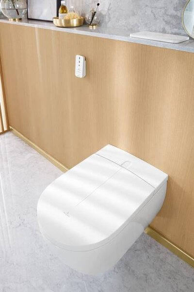 Villeroy & Boch ViClean-I 100 : sprchové WC, WC misa bez splachovacieho kruhu s bidetovým sedátkom, biela alpin CeramicPlus, V0E100R1