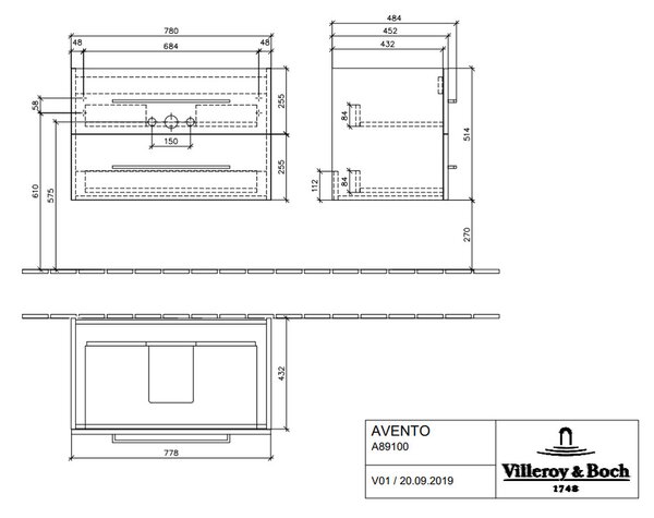 Villeroy & Boch AVENTO - Skrinka pod umývadlo 776x484 mm, 2 zásuvky, Arizona Oak A89100VH