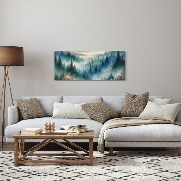 Obraz - Lesná krajina s hmlou (120x50 cm)