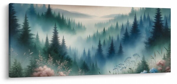Obraz - Lesná krajina s hmlou (120x50 cm)