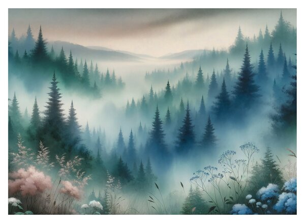 Obraz - Lesná krajina s hmlou (70x50 cm)