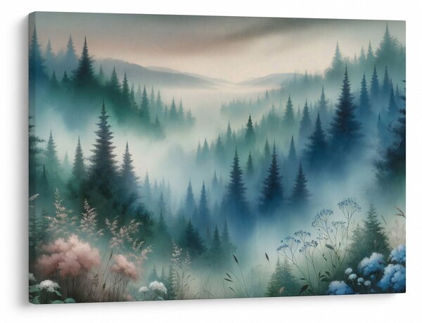 Obraz - Lesná krajina s hmlou (70x50 cm)