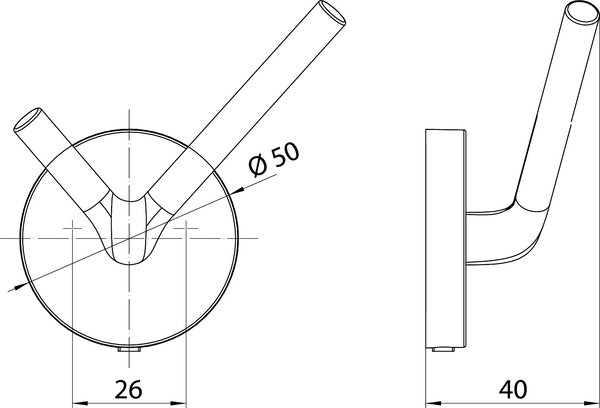 Emco Round - Dvojitý háčik 40 mm, montáž pomocou lepenia alebo vŕtania, chróm 437500101