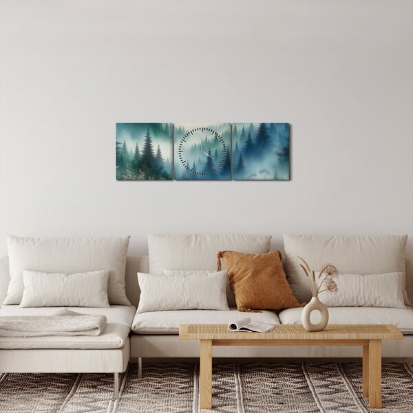 Obraz - Lesná krajina s hmlou (s hodinami) (90x30 cm)