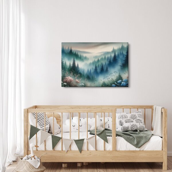 Obraz - Lesná krajina s hmlou (90x60 cm)