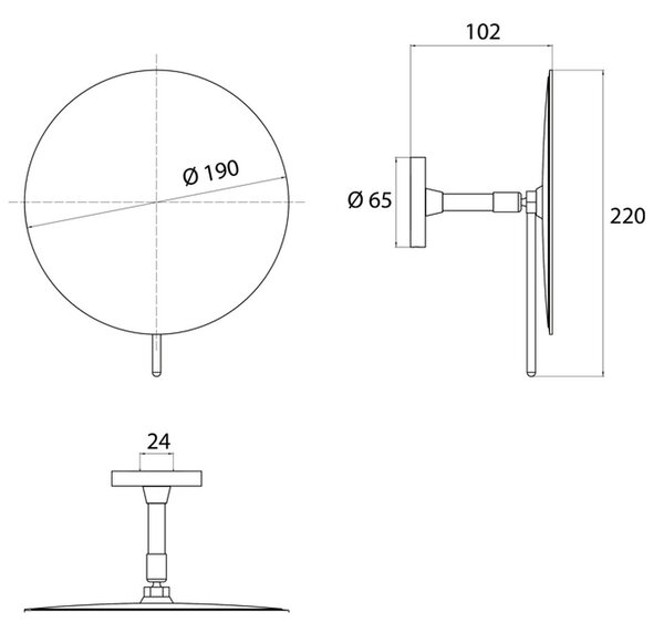 Emco Cosmetic mirrors Pure - Nástenne okrúhle holiace a kozmetické zrkadlo, Ø 190 mm, 3 zväčšovacie sklo, čierne 109413306