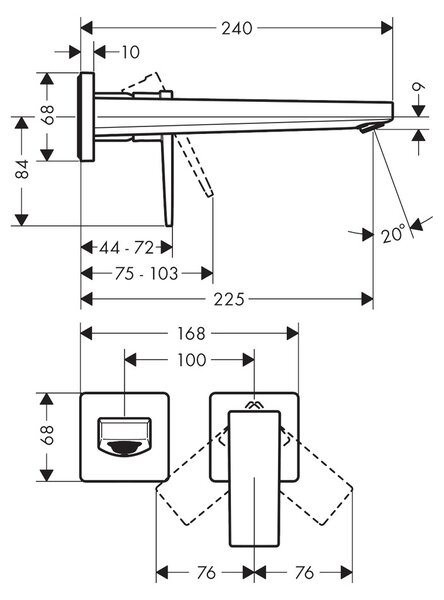 Hansgrohe Metropol - Umývadlová batéria pod omietku, výtok 225 mm, matná čierna 32526670