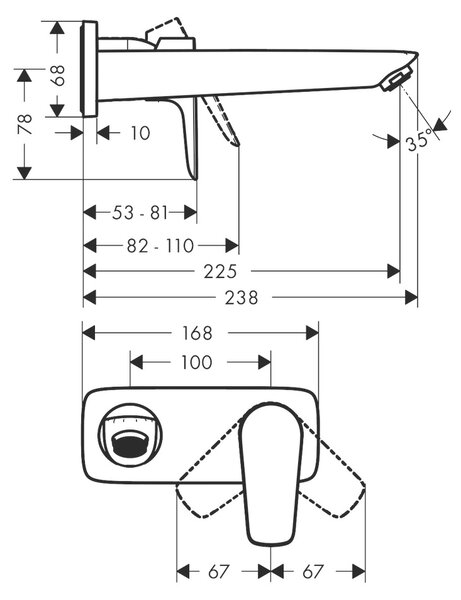 Hansgrohe Talis E - Páková umývadlová batéria pod omietku, s výtokom 22,5 cm, matná čierna 71734670