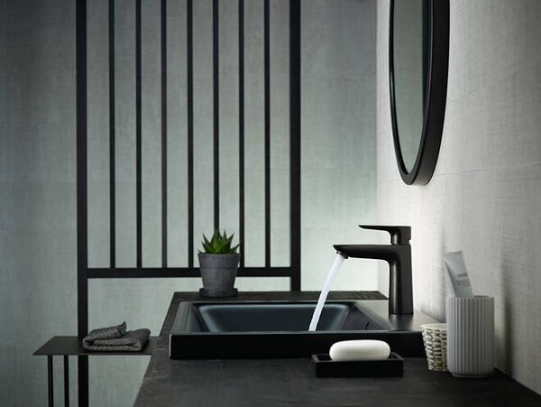 Hansgrohe Talis E - Páková umývadlová batéria 110 s odtokovou súpravou s tiahlom, matná čierna 71710670