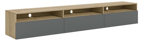 Univerzálny TV stolík Baros 40 s otvorenými policami 270 cm - dub artisan / šedý mat