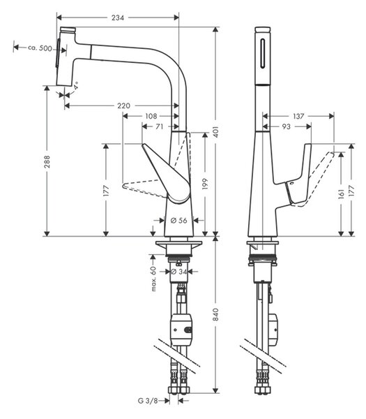 Hansgrohe Talis Select M51 - Páková kuchynská batéria 300, vyťahovateľná sprška, chróm 72823000