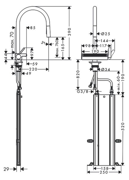 Hansgrohe Aquno Select M81 - Páková kuchynská batéria 170, vyťahovateľná sprška, 3jet, sBox, chróm 73831000