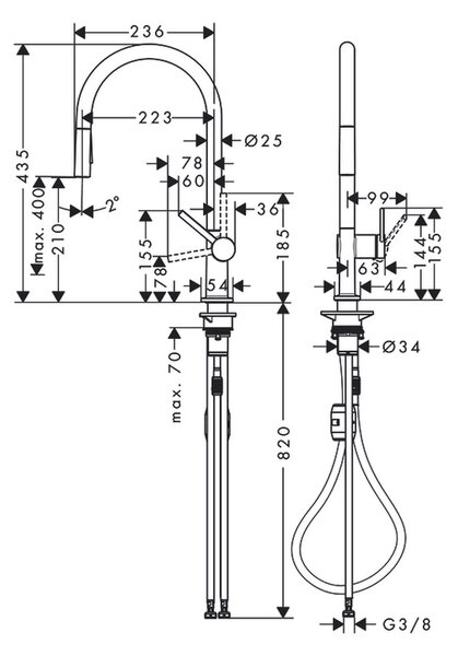 Hansgrohe Talis M54 - Páková kuchynská batéria 210, vyťahovateľná sprška, 2jet, chróm 72800000