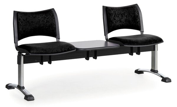 Čalúnená lavice do čakární SMART, 2-sedadlo + stolík, čierna, chrómované nohy