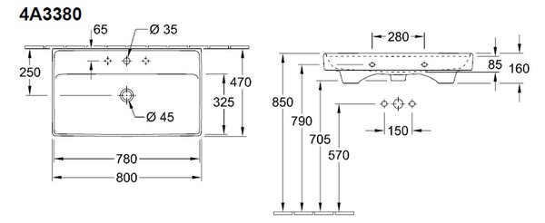 Villeroy & Boch Collaro - Umývadlo na skrinku 800x470 mm, s prepadom, alpská biela 4A338001
