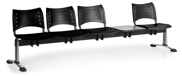 Plastová lavice do čakární VISIO, 4-sedadlo + stolík, čierna, chrómované nohy