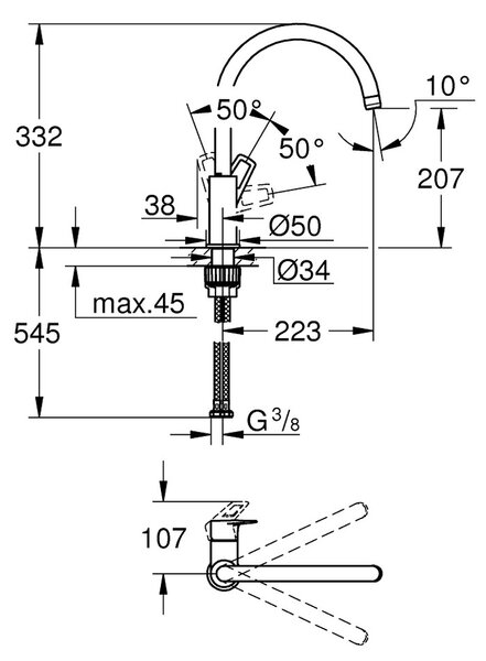 GROHE BauLoop - Páková drezová batéria, chróm 31368001
