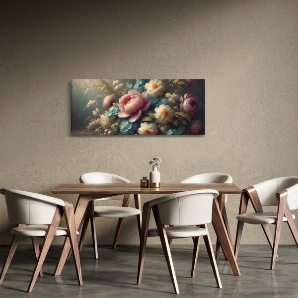 Obraz - Zátišie s kvetmi - maľba (120x50 cm)