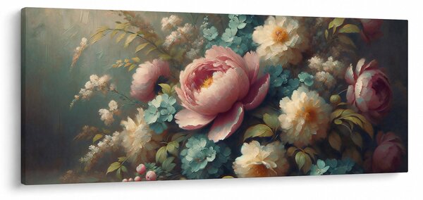 Obraz - Zátišie s kvetmi - maľba (120x50 cm)