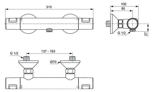 Ideal Standard CeraTherm T25 - Sprchová termostatická batéria nástenná, chróm A7201AA