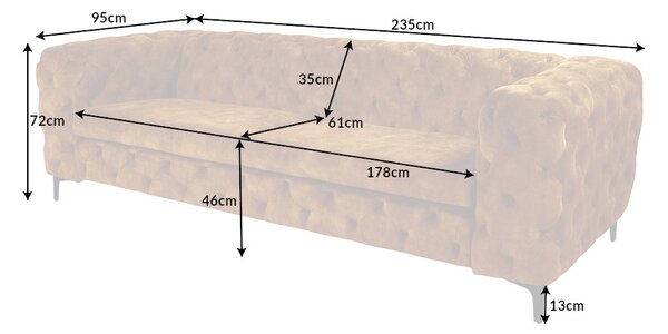 Dizajnová sedačka Rococo 235 cm horčicový zamat