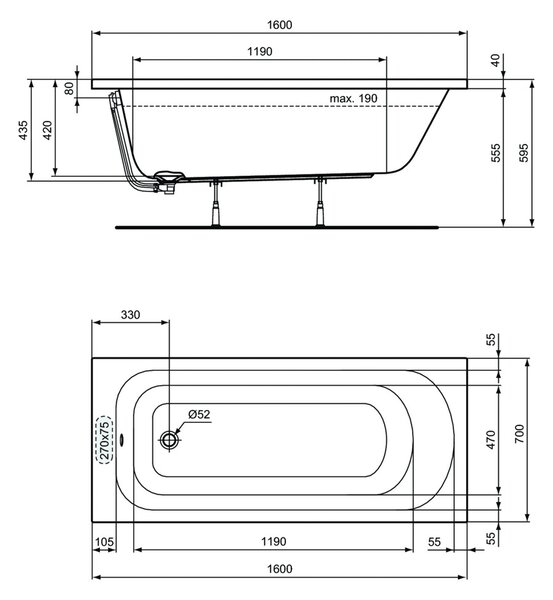 Vima 511 - Vaňa 1600x700 mm, biela