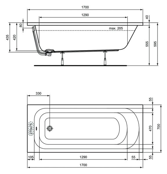 Vima 512 - Vaňa 1700x700 mm, biela