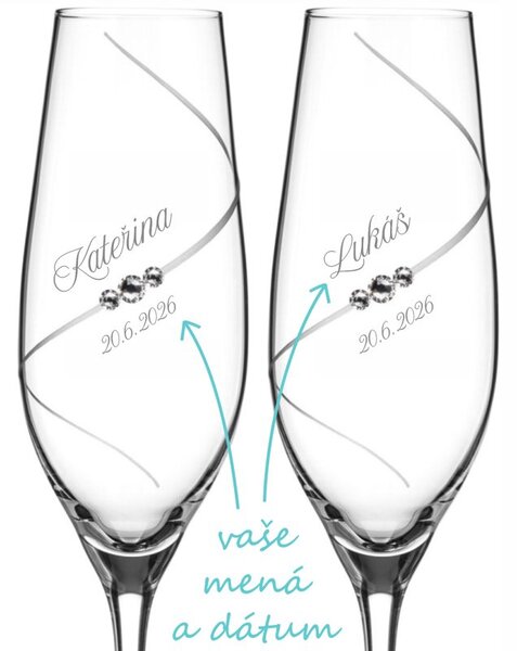 Svadobné poháre na sekt Diamante Silhouette s kryštálmi Swarovski 2 ks