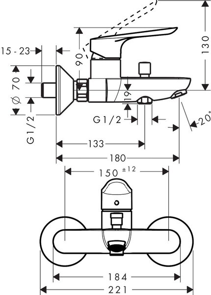 Hansgrohe Logis E - Vaňová batéria nástenná, chróm 71403000