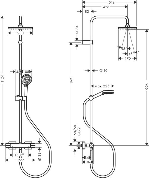 Hansgrohe Vernis Shape - Sprchový systém 230 1jets termostatom, chróm 26286000