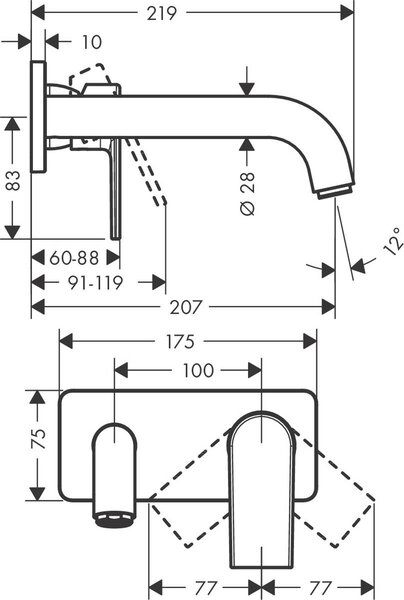Hansgrohe Vernis Shape - Páková umývadlová batéria pod omietku s ramenom 207 mm, čierna matná 71578670