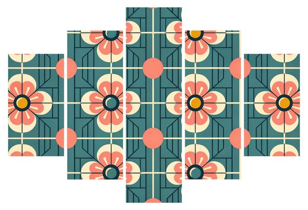 Obraz - Retro vzor s kvetmi (150x105 cm)