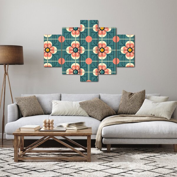 Obraz - Retro vzor s kvetmi (150x105 cm)