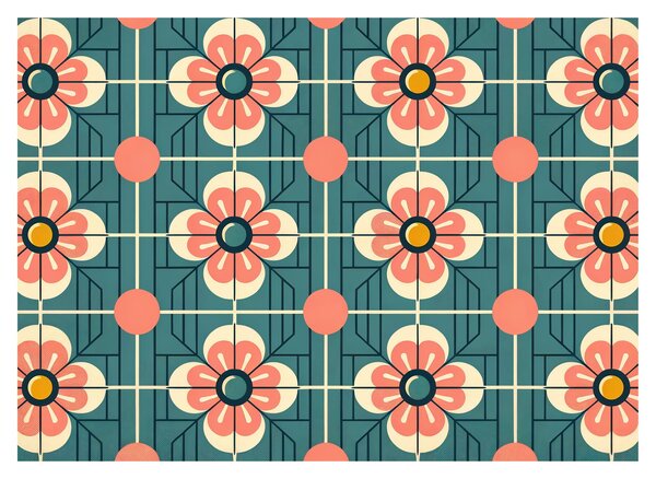 Sklenený obraz - Retro vzor s kvetmi (70x50 cm)