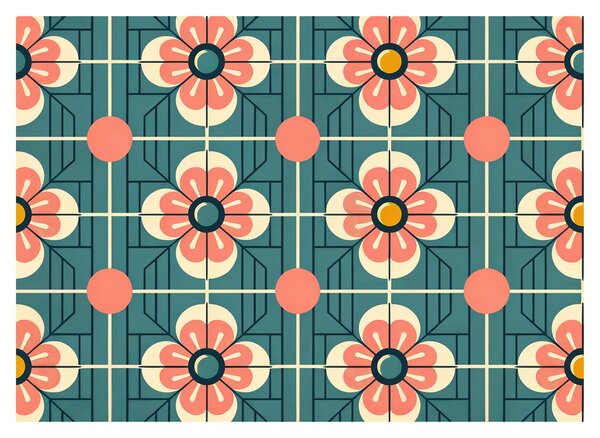 Obraz - Retro vzor s kvetmi (70x50 cm)