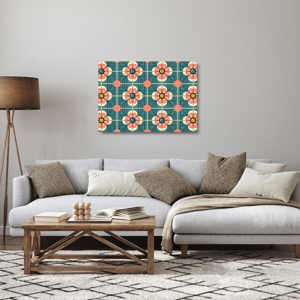 Sklenený obraz - Retro vzor s kvetmi (70x50 cm)