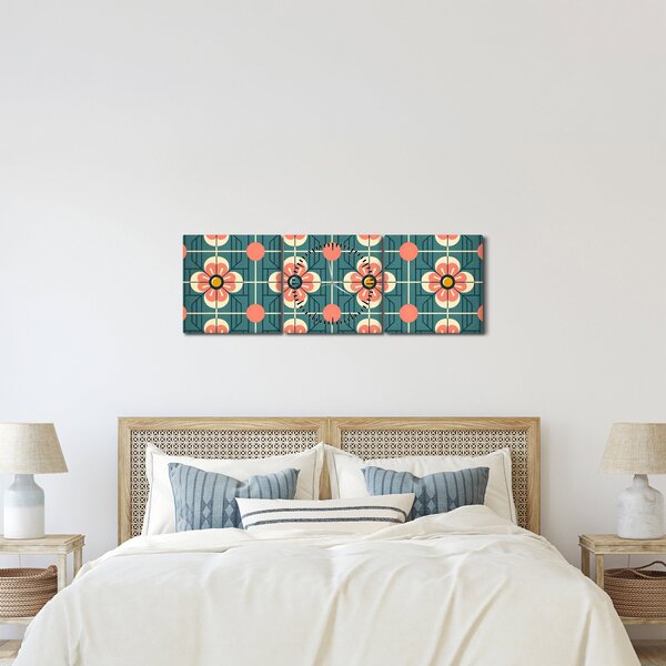 Obraz - Retro vzor s kvetmi (s hodinami) (90x30 cm)