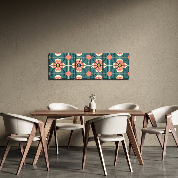 Obraz - Retro vzor s kvetmi (s hodinami) (90x30 cm)